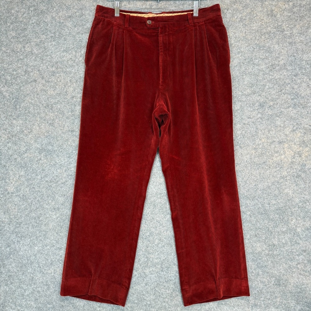 Vintage Bernard Zins Paris Corduroy Pleated Trouser Pants Men 34x29 Burgendy 90s